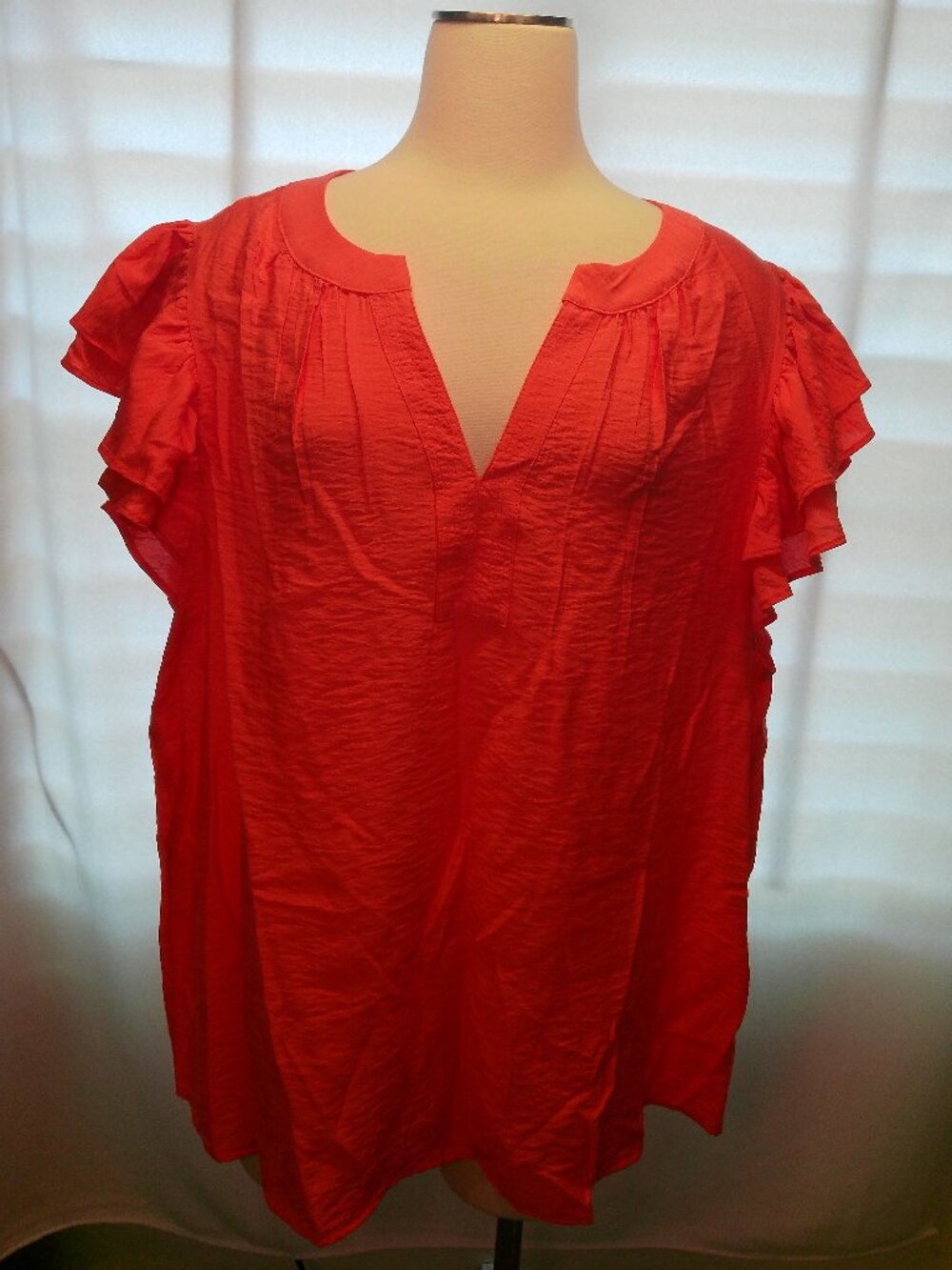 Blouse Marc New York Linen Blend V Neck Short Sleeve Tunic Top Coral Size 2X